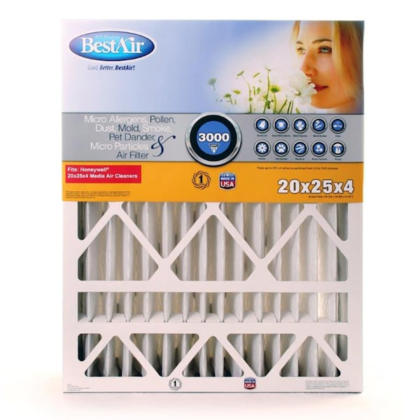 Bestair 25 in. W X 20 in. H X 4 in. D 13 MERV Pleated Air Filter 1 pk HW2025-13R - main